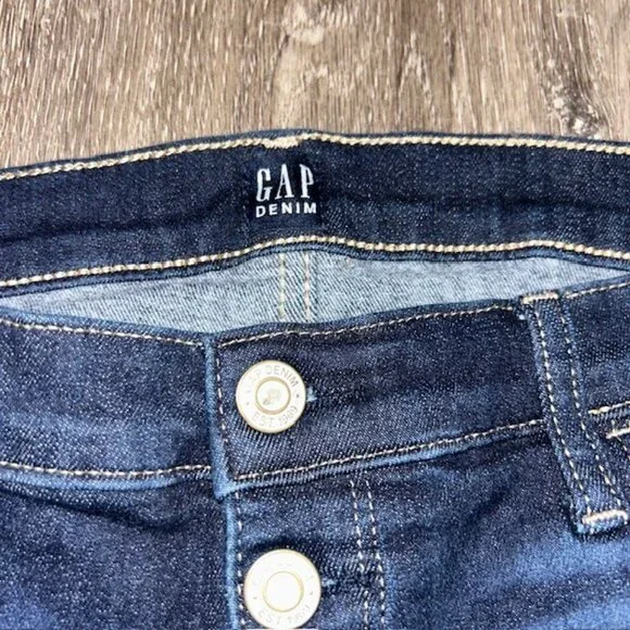 Gap Denim Jeans Size 14 / 32P Blue Straight Leg Stretch High Rise Button Fly - Picture 3 of 6